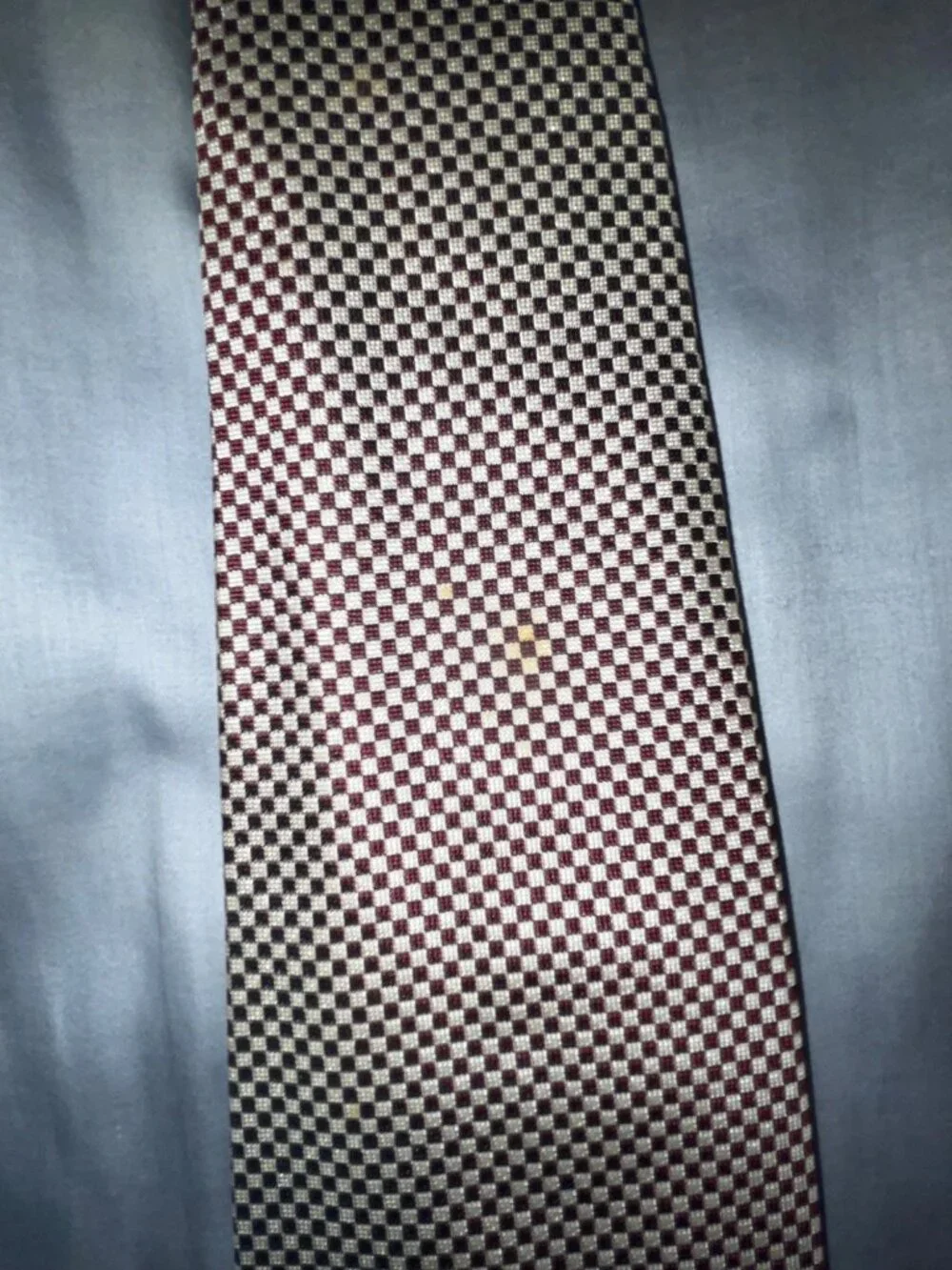Ralph Lauren Purple Label Burgundy & Cream Checkered Silk Tie Made In Italy